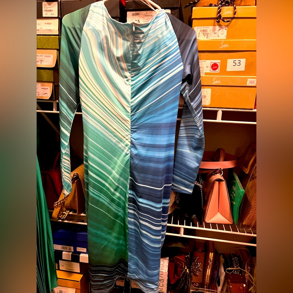 Elegant Blue and Green Striped Dress
